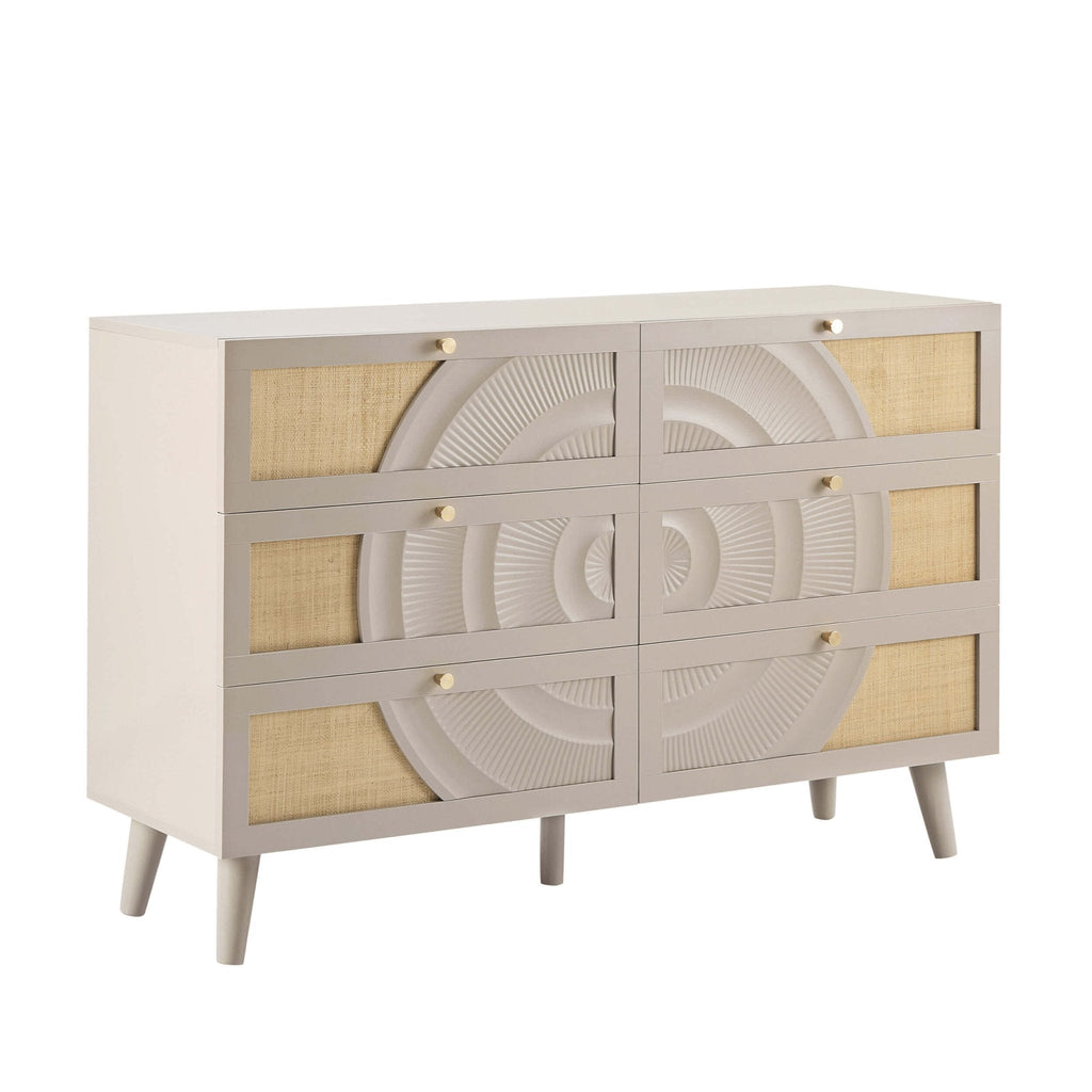 Commode à 6 tiroirs en rotin - Taupe