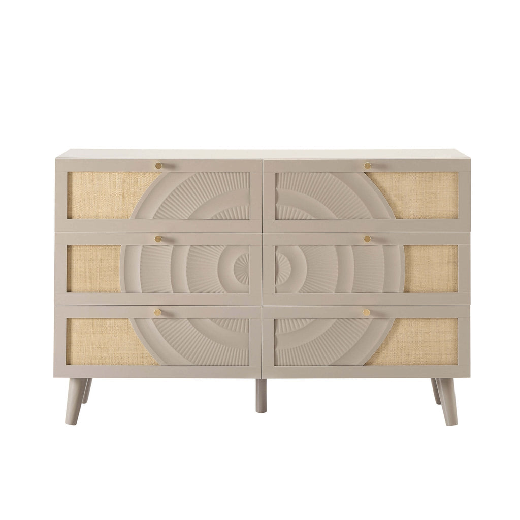 Commode à 6 tiroirs en rotin - Taupe