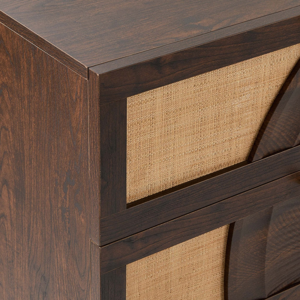 Commode en rotin 6 tiroirs - Noyer