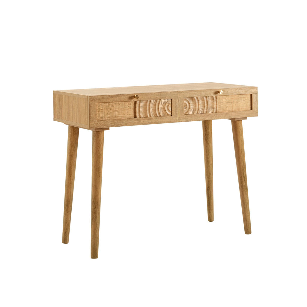 Coiffeuse en rotin avec tiroirs - Bois clair