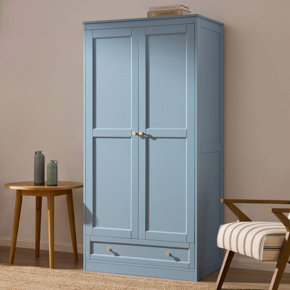 Armoire 2 portes avec tiroir - Bleu ciel