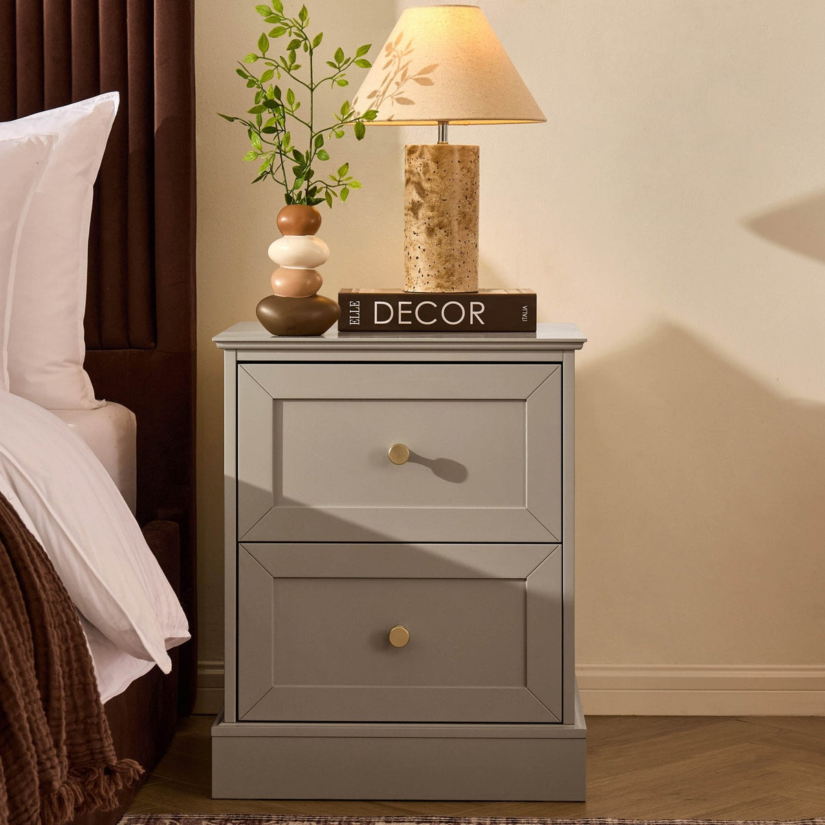 Table de chevet 2 tiroirs - Taupe