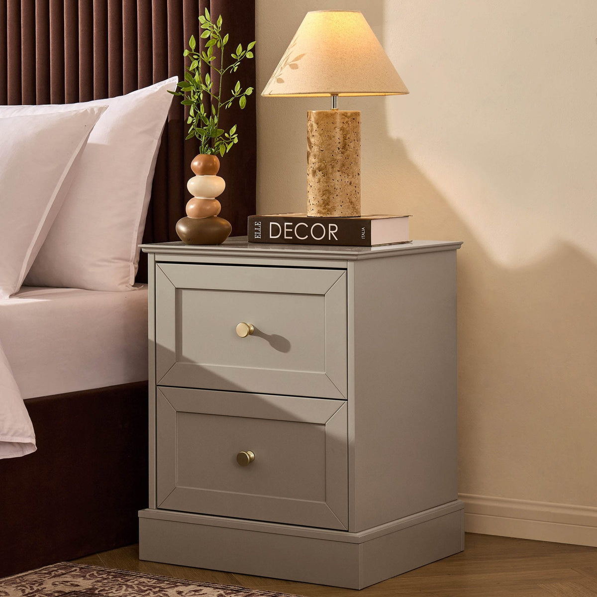 Table de chevet 2 tiroirs - Taupe