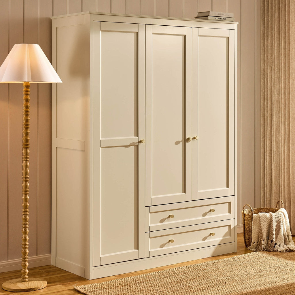 Armoire 3 portes avec tiroirs - Crème