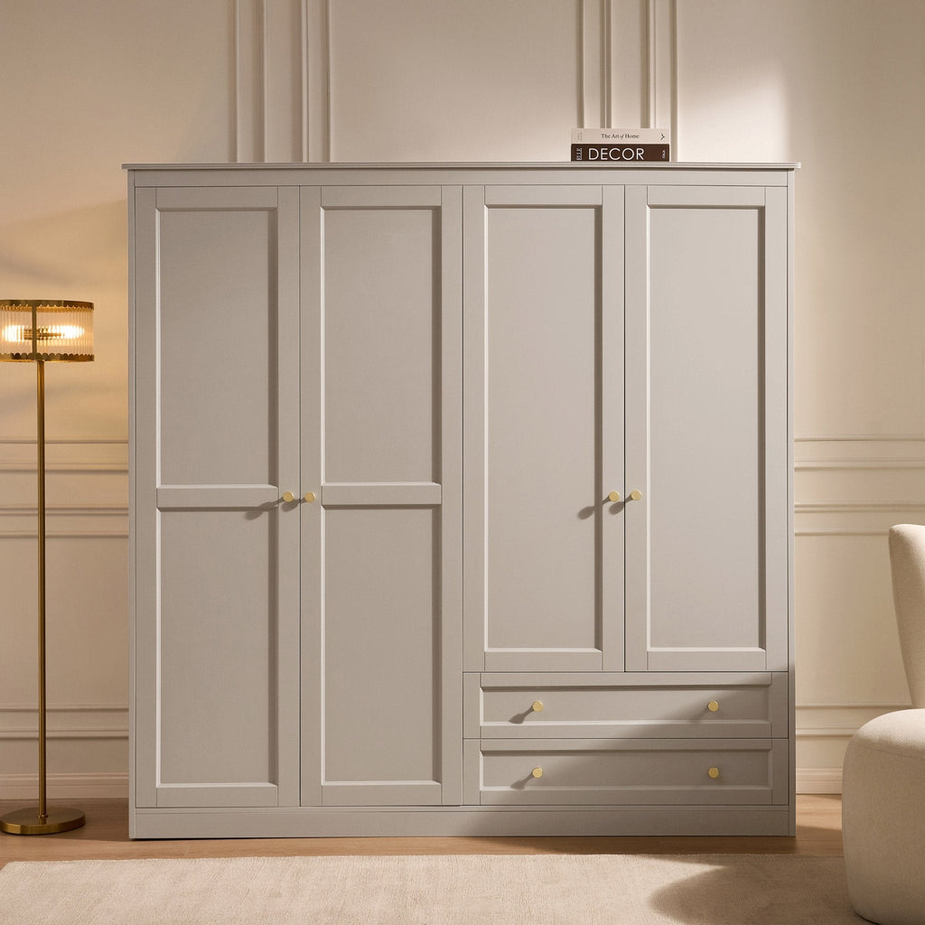 Armoire 4 portes avec tiroirs - Taupe
