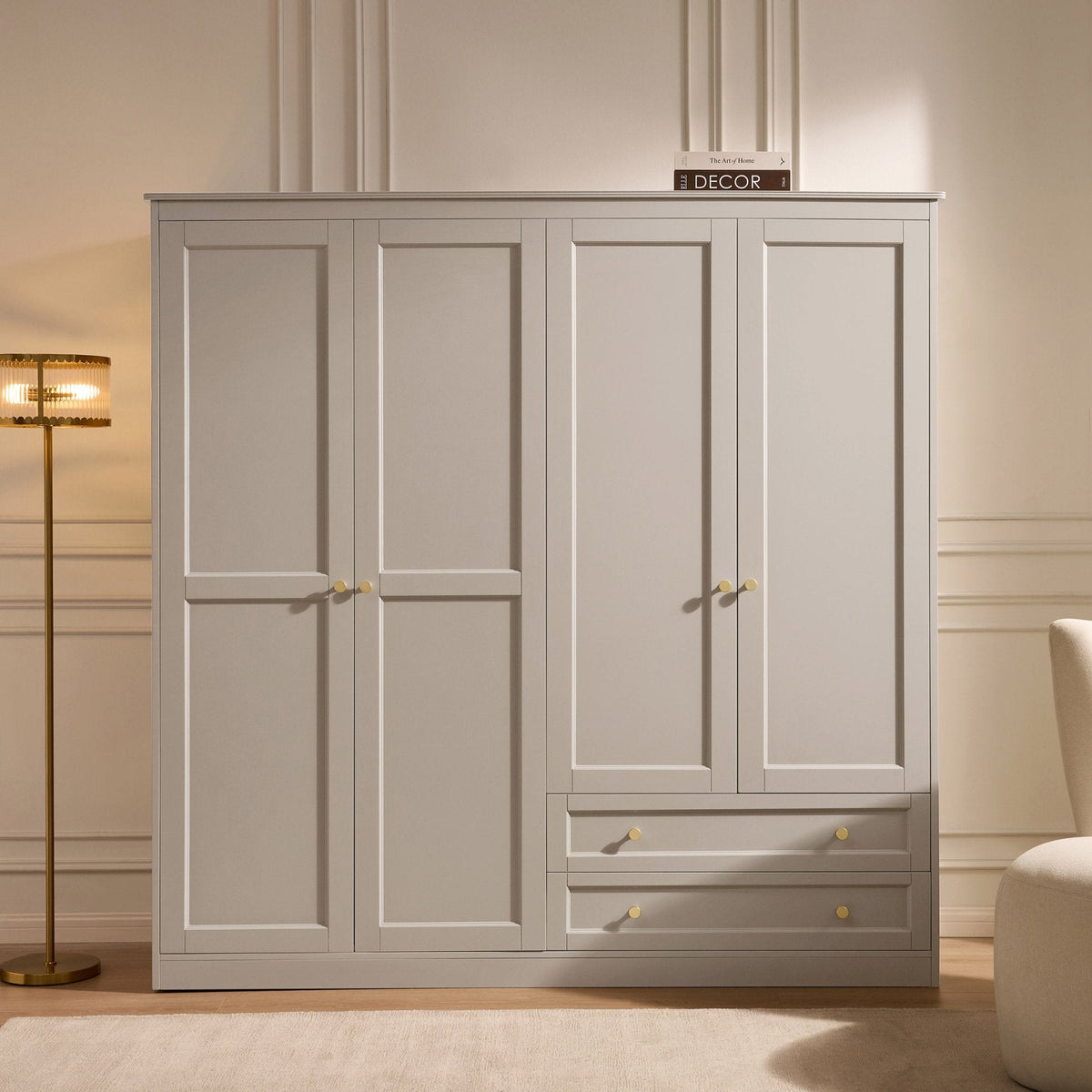 Armoire 4 portes avec tiroirs - Taupe