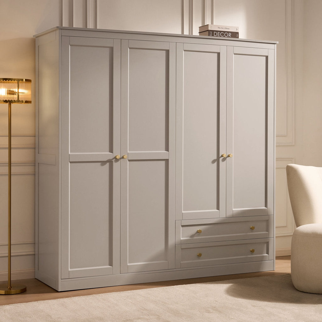 Armoire 4 portes avec tiroirs - Taupe