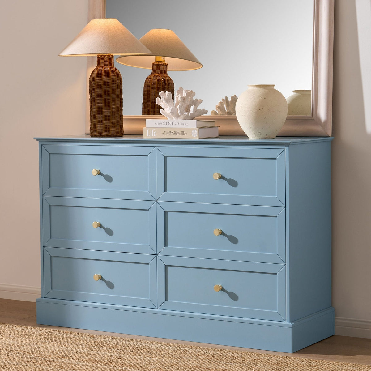 Commode à 6 tiroirs - Bleu ciel